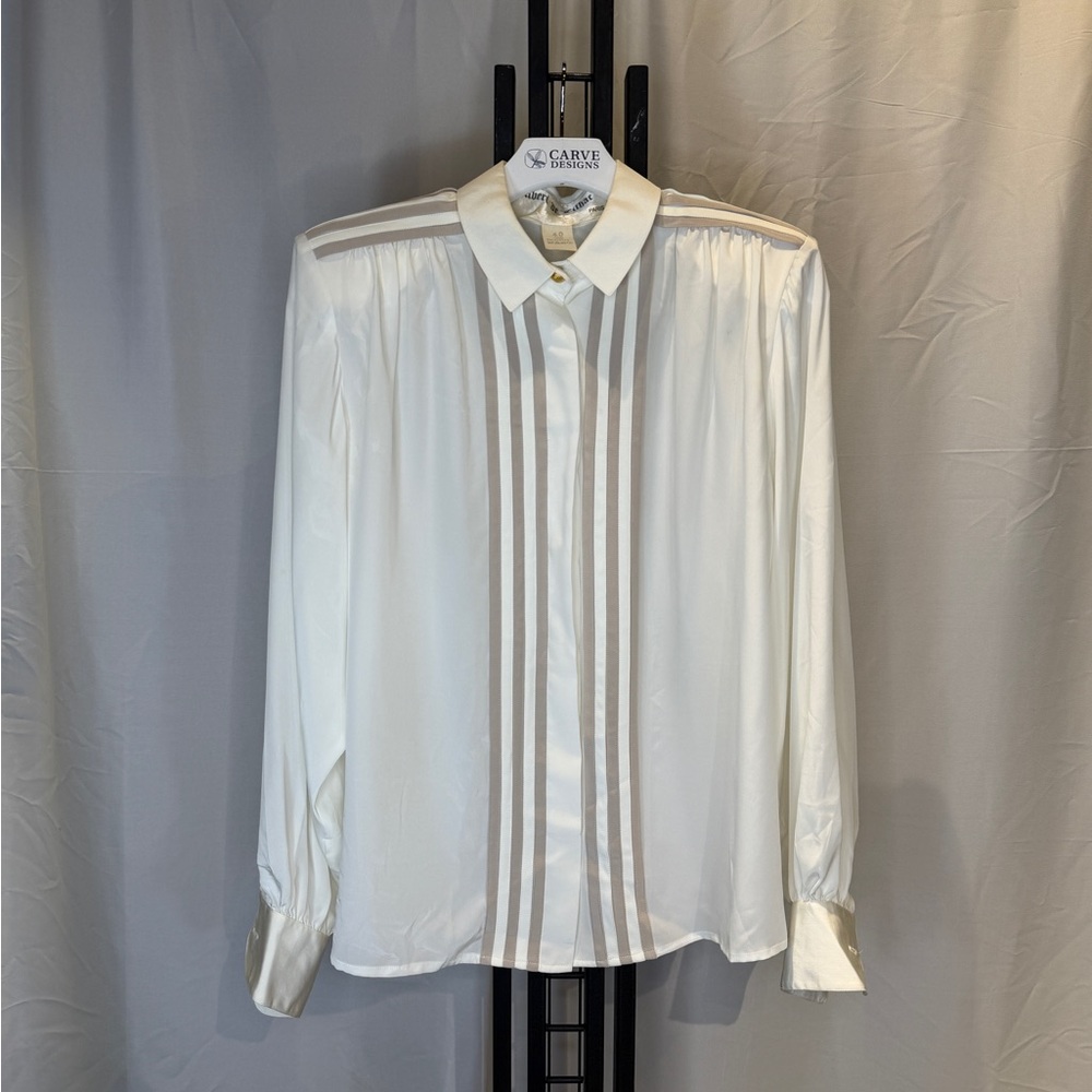 Elegant White Button Down‎ Shirt with Stripes